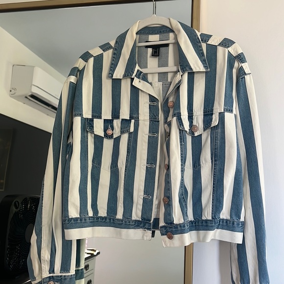 Striped Cropped Jean Jacket - Picture 1 of 2